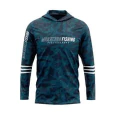 Camiseta Pesca Camisa Mar Negro Proteção Uv Capuz Azul