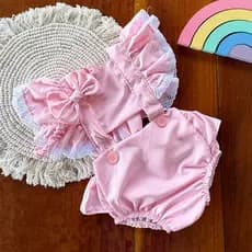 Macacão SUNSET Bebê Menina | Romper Estilo Jardineira | 6 a 12 meses | Branco, Azul e Rosa
