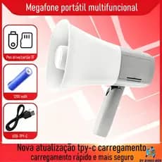 Megafone Portátil Profissional Gravador Definicao Sirene para gravação compatível com pen drive USB/cartão de memória TF