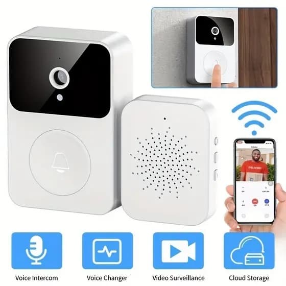 ( QUENTE)Campainha Com Câmera Vídeo Porteiro Sem Fio Wi-Fi HD Inteligente Smart Home Vê Pelo Celular Recarregável，，