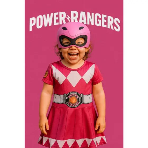 FANTASIA INFANTIL VESTIDO POWER RANGER ROSA MENINAS ANIVERÁRIOS FESTAS CARNAVAL