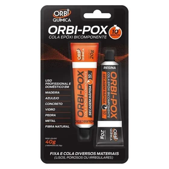 Cola Epóxi OrbiEpoxi 40g Secagem Rápida 10 Minutos