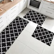 Kit Jogo de Cozinha 1 Passadeira + 2 Tapetinhos Acabamento em Bainha Jaquard Estampado Emborrachado