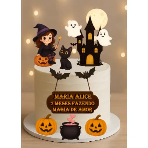 TOPO TOPPER DE BOLO HALLOWEEN, MÊSVERSÁRIO,ANIVERSÁRIO, ABÓBORAS,CALDEIRÃO DO AMOR. PERSONALIZADO