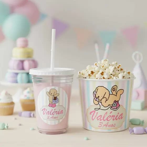 KIT ADESIVO ETIQUETAS VINIL LAVÁVEL PARA POTE PIPOCA E COPO TWISTER, PERSONALIZADO QUALQUER TEMA