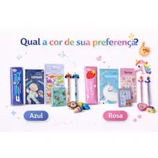 Kit Escolar Papelaria Fofa Kawaii TikTiok Estojo Lápis Apontador Borracha Adesivos Sticker