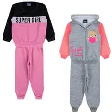 Conjunto de Inverno Menina 4 Peças 2 Conjuntos Blusas c/ ou s/ Capuz e Zíper e Calças