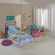 Jogo de Cama Menina 3 Peça Solteiro Infantil Lençol com Elástico Sobrelençol Capa de Fronha Estampada Personagens Disney