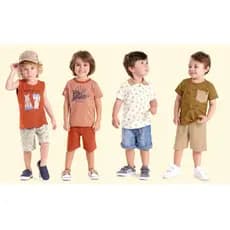 Conjunto de Verão Masculino 4 Conjuntos 8 Peças Blusas e Shorts Algodão Sortido