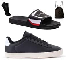 Kit Sapatênis Masculino Confortável + Chinelo Slide de Adulto + Meia de Cano Curto e Mochila Bag