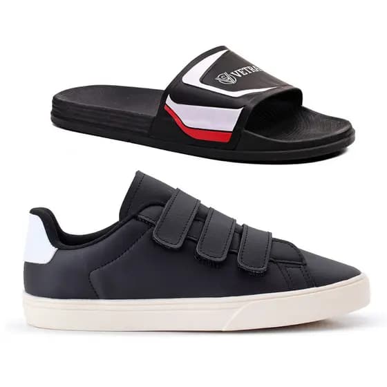 Kit de Tênis Masculino Casual Simples e Básico + Chinelo Adulto Slide - Conforto para o Dia a Dia