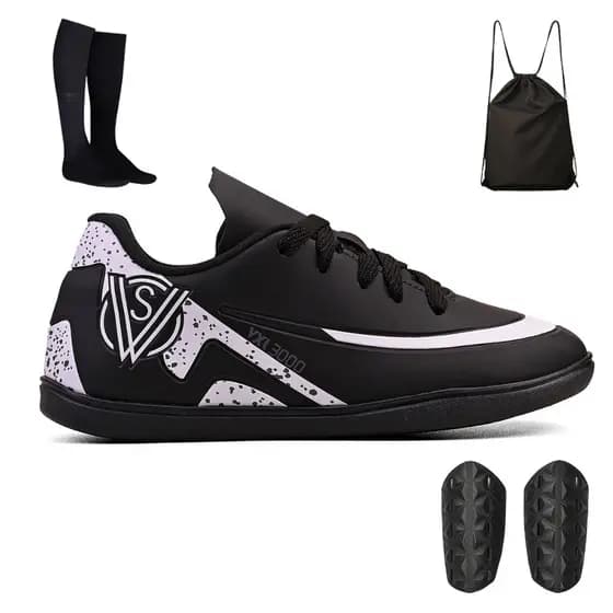 Kit Chuteira Infantil para Meninos Jogo Futsal Quadra + Mochila + Meiao e Caneleira