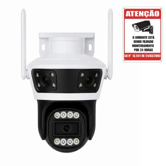 Câmera IP Wi-Fi Externa 6MP 3 Lentes PTZ Visão Noturna Colorida Áudio Bidirecional 360° IP66