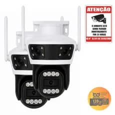 Kit 2 Câmeras IP Wi-Fi Externa 6MP 3 Lentes, Visão Noturna E Áudio, 360° IP66 Com Cartão SD 128GB