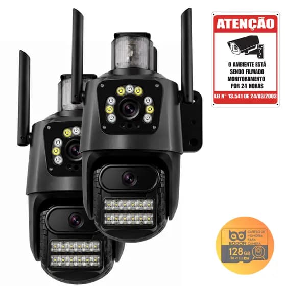 Kit 2 Câmeras IP WiFi Externa Dual Lens 4MP Visão Noturna Áudio Bidirecional Alexa e Cartão SD 128GB