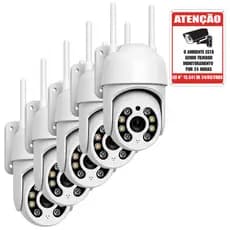 Kit 5 Câmeras IP Wi-Fi Externa PTZ 330° Visão Noturna, Áudio Bidirecional e Detecção de Movimento