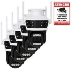 Kit 5 Câmeras IP Wi-Fi Externa 6MP 3 Lentes Visão Noturna Áudio e Rastreamento 355° IP66