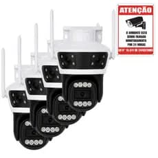 Kit 4 Câmeras IP Wi-Fi Externa 6MP 3 Lentes PTZ Visão Noturna Áudio e Rastreamento 355° IP66
