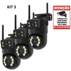 Kit 3 Câmera Externa Ip a Prova D'água Wifi Dupla 2 Em 1 Visão Noturna Infravermelho para Vigilância