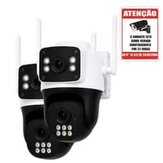 Kit 2 Câmeras IP Wi-Fi 4MP Dupla Lente PTZ Visão Noturna Colorida Rastreamento Inteligente IP66 340°