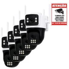 Kit 5 Câmeras Wi-Fi 4MP Lente Dupla Visão Noturna, Rastreamento Áudio Bidirecional IP66 340°