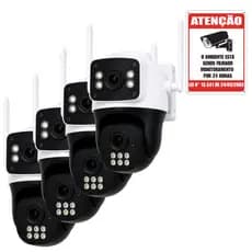 Kit 4 Câmeras Wi-Fi 4MP Lente Dupla Visão Noturna, Rastreamento Áudio Bidirecional IP66 340°