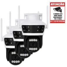 Kit 3 Câmeras IP Wi-Fi Externa 6MP 3 Lentes PTZ Visão Noturna Áudio e Rastreamento 355° IP66