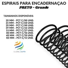 Espiral p/ encadernação do 20 mm ao 50 mm - PRETO