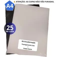 KIT CAPA ENCADERNAÇÃO A4 TRANSPARENTE LINE 25 fls + PRETO COURO 25 fls