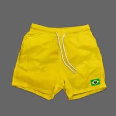 Short Tactel Brasil Com Bolso e Cordão Treino Corrida Academia Mauricinho Tactel Masculino Bermuda