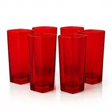 Conjunto 6 Copos Quadrados Vidro Vermelho 300ml – Elegância para Eventos e Jantares