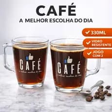 Caneca de Vidro 315ml Para Café Jogo com 2 Canecas Vidro Transparente Resistente