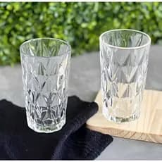 Jogo de 6 Copos Vidro Diamond Altos Resistente Transparente 350ml Água Bebida Suco Drink Buffet Bar