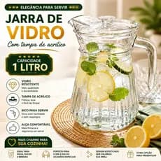 Jarra de Vidro 1 Litro Com Tampa de Acrílico Para Água Suco Mesa Posta