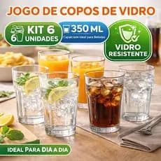 Jogo de Copos de Vidro 350 ml – Kit com 6 Unidades