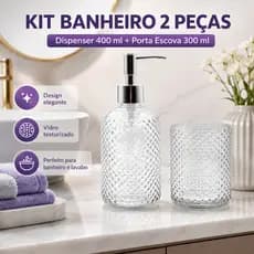 Conjunto Banheiro Lavabo 2 Peças Dispenser 400ml Porta Escova 300ml Vidro