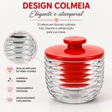 Porta Manteiga Vidro Cristal Colmeia com Tampa Hermética Mantegueira Elegante Mesa Posta Luxo