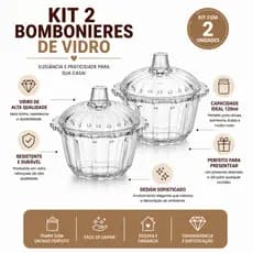 Kit 2 Bombonieres Vidro 120ml Pote Decorativo Tampa Porta Doces Mesa Posta Elegante Resistente