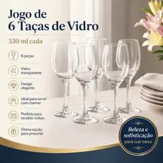 Jogo de 6 Taças de Vidro 330ml Transparente Mesa Posta Presente