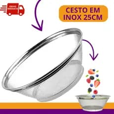 Cesto Escorredor Multiuso Inox 25cm Cesta Frutas Escorredor de Macarrão Arroz Salada Legume ao Vapor