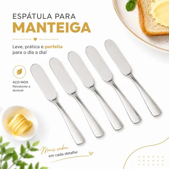 Kit Espátulas Para Manteiga Inox 15cm Patê Geleia 4 ou 8 Unidades
