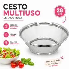 Cesta Multiuso Inox 28cm Escorredor de Macarrão Legumes Frutas