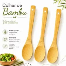 Colher de Bambu 30cm Multiuso Para Cozinhar Não Risca Panela Casa Restaurante