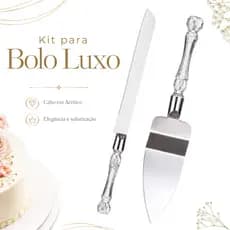 Kit Para Bolo Luxo Faca e Espátula Cabo Acrílico Cristal