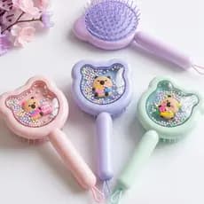 ​Escova de Cabelo Infantil Desembaraçadora Ursinho com Glitter Mágica Anti-Nó (Lilás, Rosa e Verde