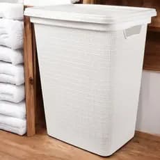 Cesto Organizador Com Tampa 45 Litros Grande Cesto de Roupa Suja em Plástico Juta