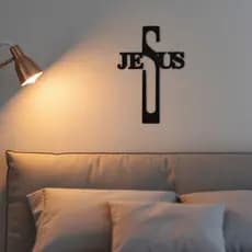 Enfeite de Parede Religioso Cruz Jesus Preto Fosco para Decoração de Interiores
