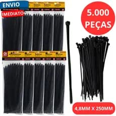 Kit 5.000 Abraçadeira Nylon 4,8mm X 250mm Enforca Gato Presilha Organizador Trava Fiacao Eletricista