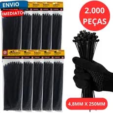 Kit 2.000 Abraçadeiras Nylon 4,8mm X 250mm Enforca Gato Fio Cabo Trava Automatica Fiacao Eletricista