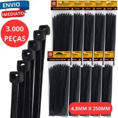 Kit 3.000 Enforca Gato Abracadeiras Nylon 4,8mm X 250mm Fio Cabo Trava Automatica Fiacao Eletricista